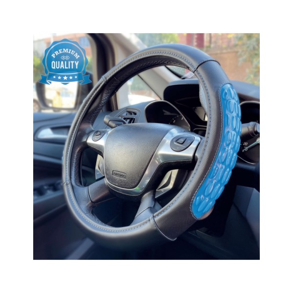 Funda Volante Coche Universal Modelo Blue Gel Color Negro Azul Poli Piel 37-39 cm con Gel Antideslizante Transpirable