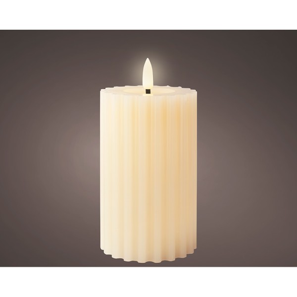 Vela de cera led efecto llama, color beige, superficie con relieve ø7,5 x 14,8 cm (pack 2 unidades)