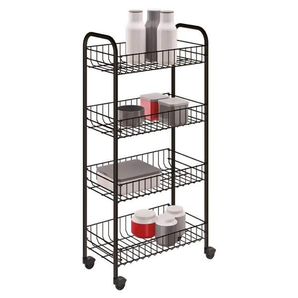 Carrito multiuso con 4 cestos, pisa aniversario, negro, 41 x 23 x 84 cm
