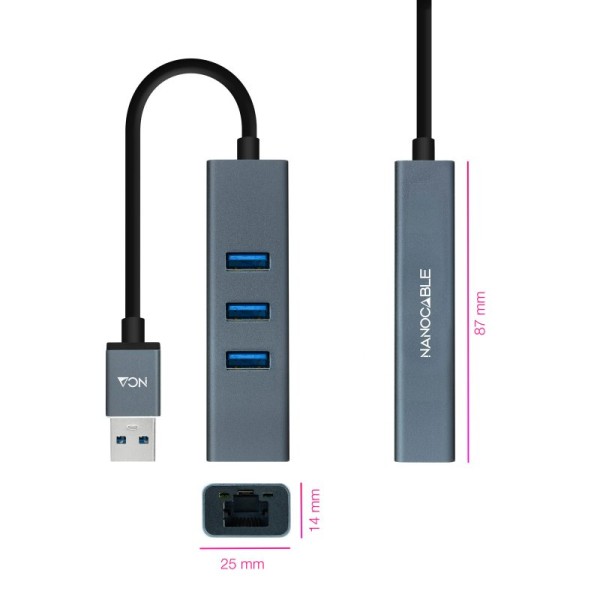 Nanocable conversor usb 3.0 ethernet + 3xusb 3.0
